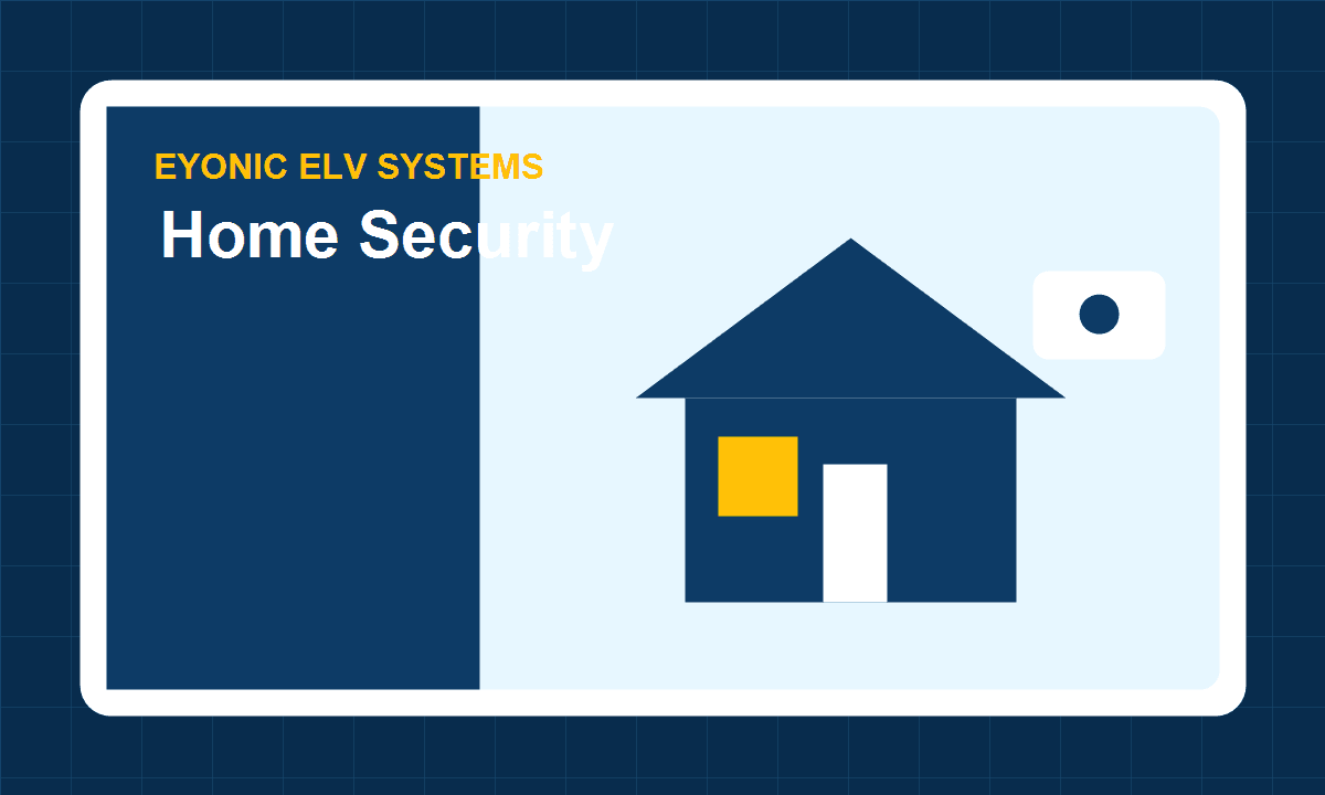 Home with CCTV and access security visual for Eyonic home security services